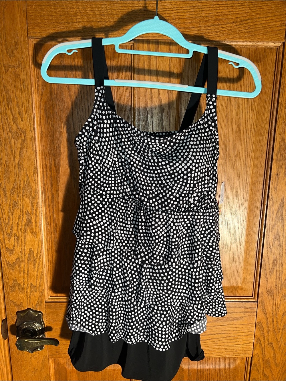 Polka Dot Tiered Ruffle Tank Top one pice swimsuit - Black & White